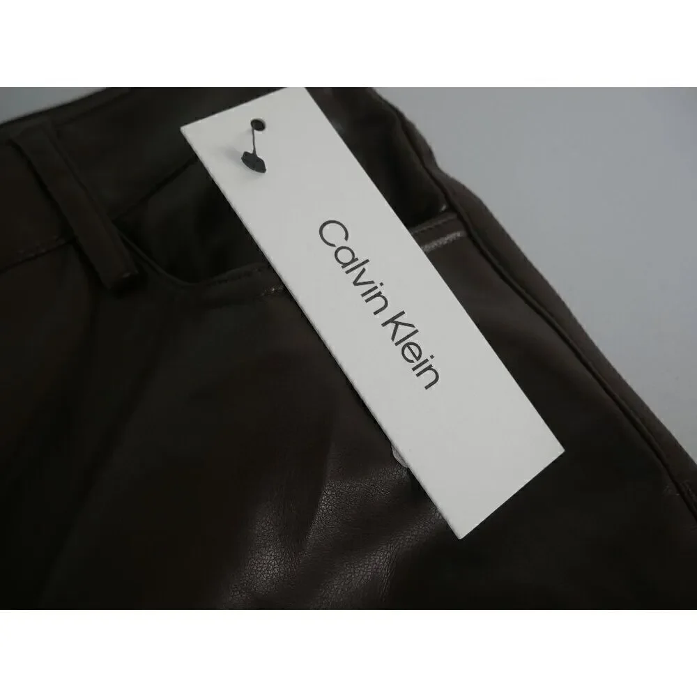 Calvin Klein Women's Faux Leather Straight Leg Pants 12